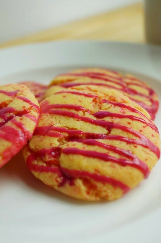 Cake Batter Cookies with White Chocolate Raspberry Icing