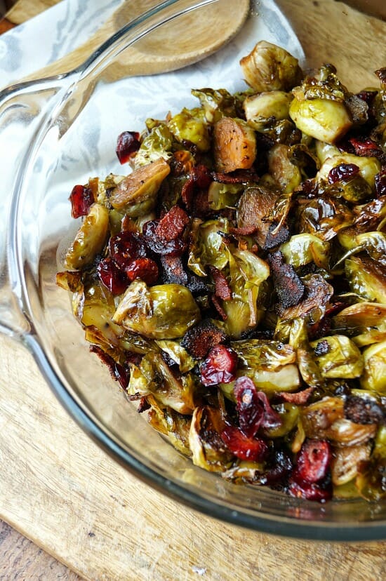 Maple Balsamic Brussel Sprouts with Bacon and Cranberries