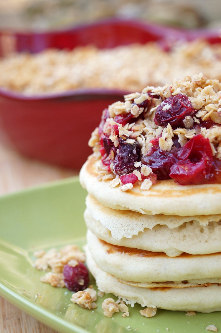Cranberry Apple Crumble Topped Pancakes