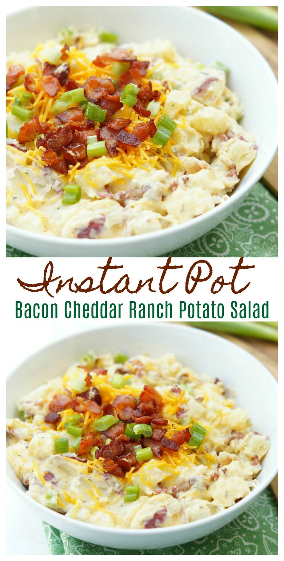 Instant Pot Bacon Cheddar Ranch Potato Salad. This easy side dish recipe will replace your traditional potato salad recipe!