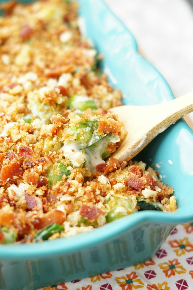 Baked Brussels Sprouts with Cheese and Homemade Bacon Breadcrumbs