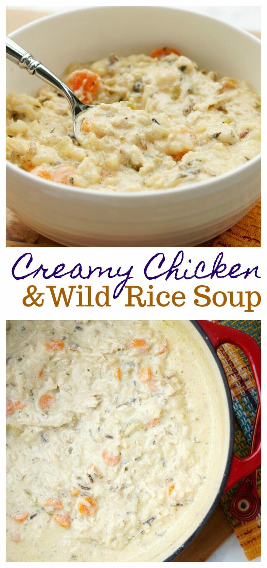 Quick and Easy Creamy Chicken and Wild Rice Soup. A filling comfort food meal that your family will love!