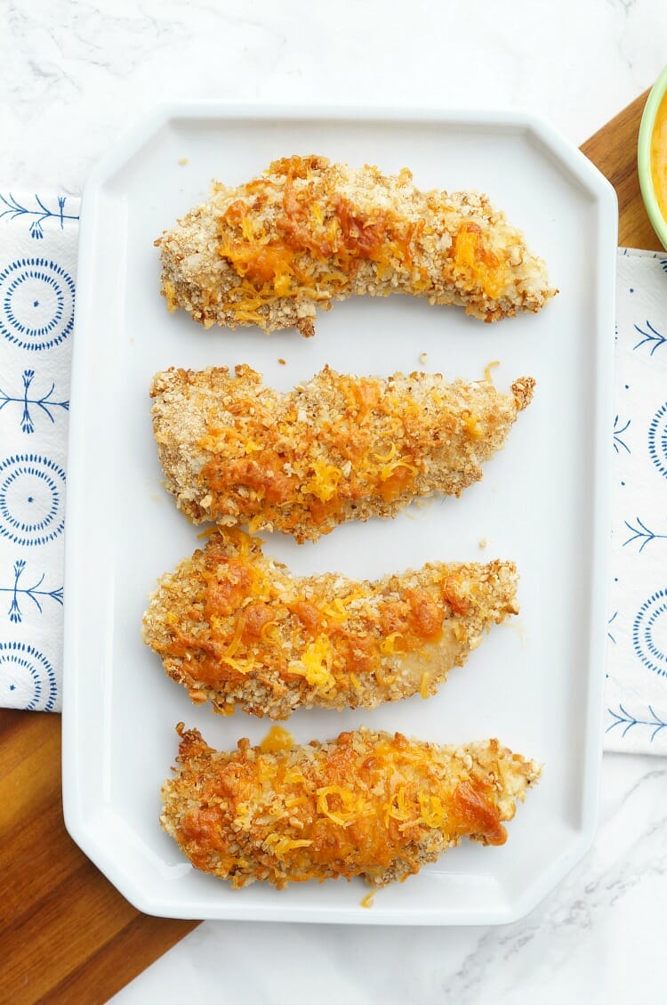 Homemade Chicken Tenders Crusted in Pretzel and Cheddar