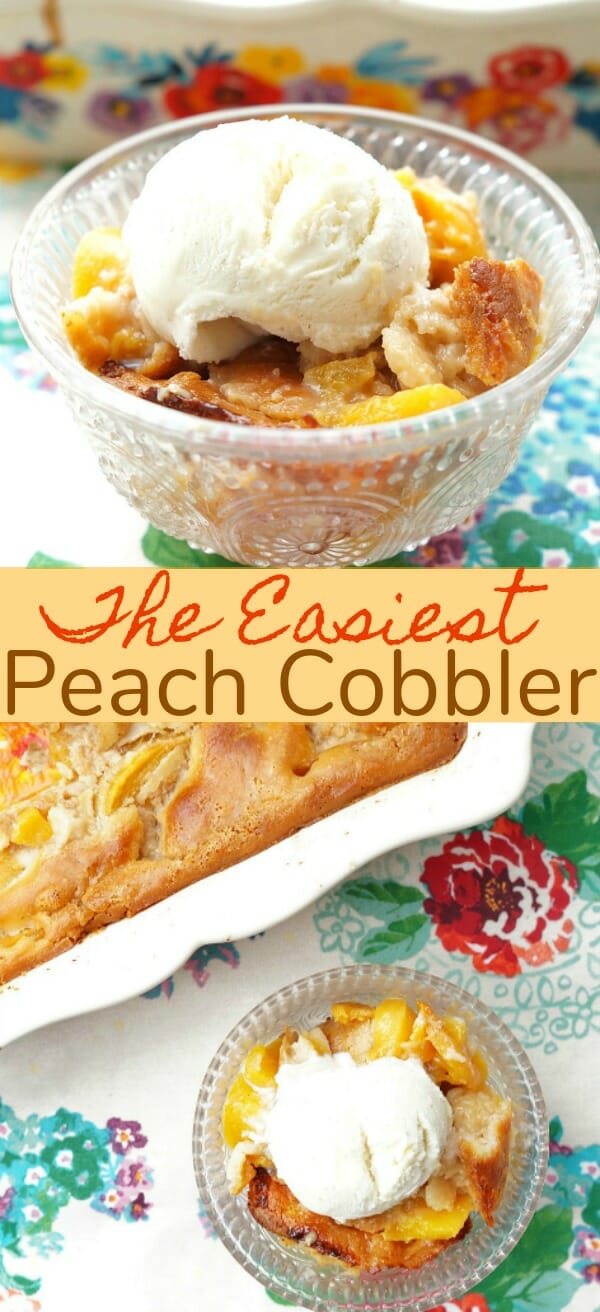 Easy Peach Cobbler Recipe made with Bisquick, an easy dessert recipe to feed a crowd!