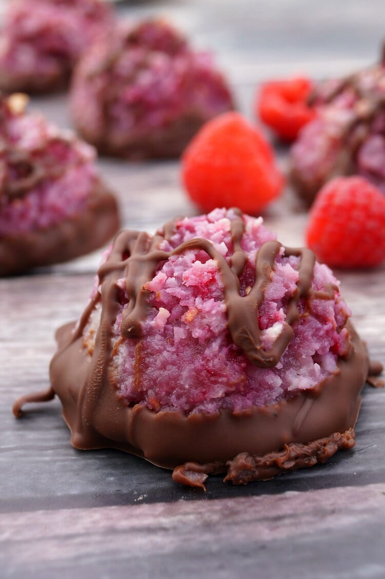 Chocolate Covered Raspberry Coconut Macaroons - Old House to New Home