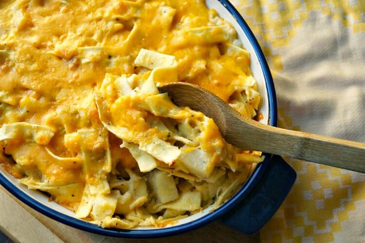 Pierogi Casserole: Layers of pasta, cheese, potatoes, and onions are cooked until bubbly! The perfect meatless meal! 