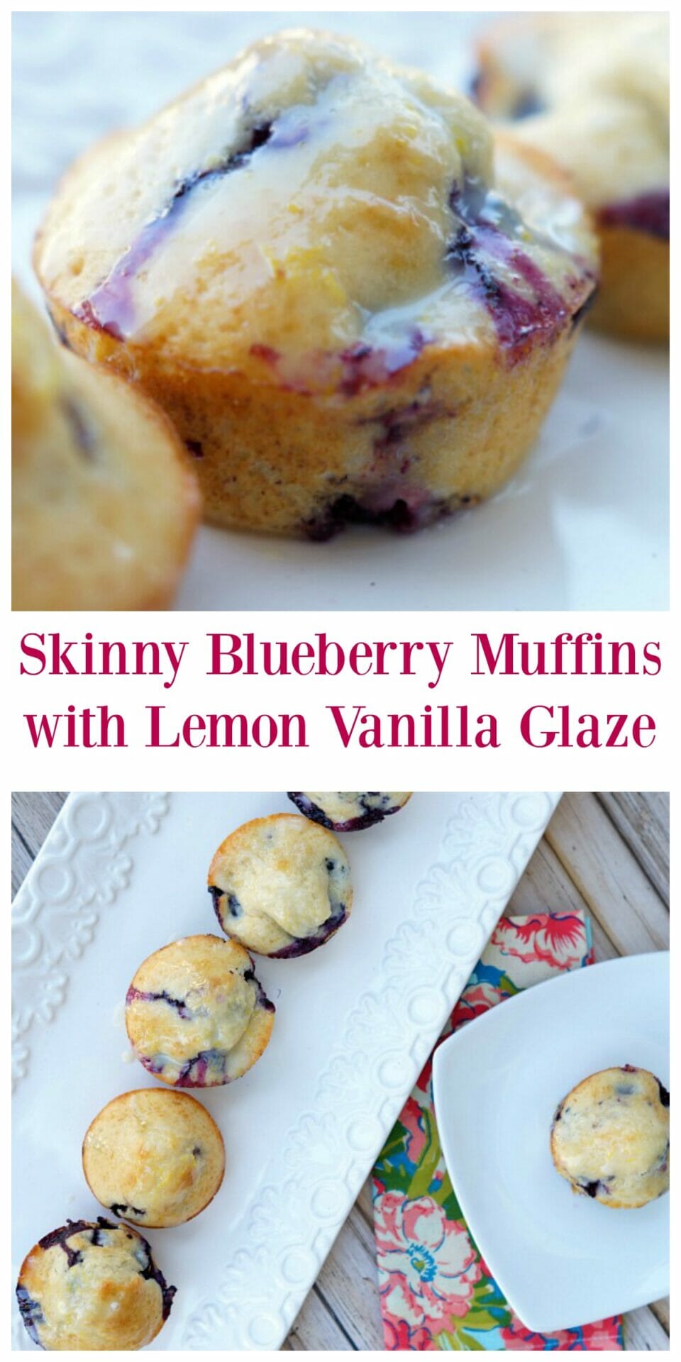 Skinny Blueberry Muffins with Lemon Vanilla Glaze 