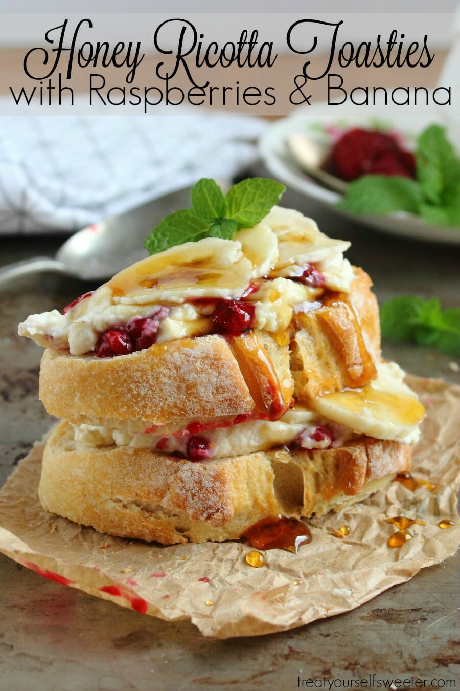 Honeyed Raspberry and Banana Ricotta Toast - Old House to New Home