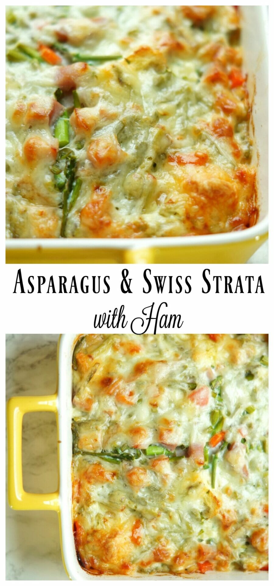 Asparagus and Swiss Strata with Ham is the perfect overnight breakfast casserole for Christmas morning!