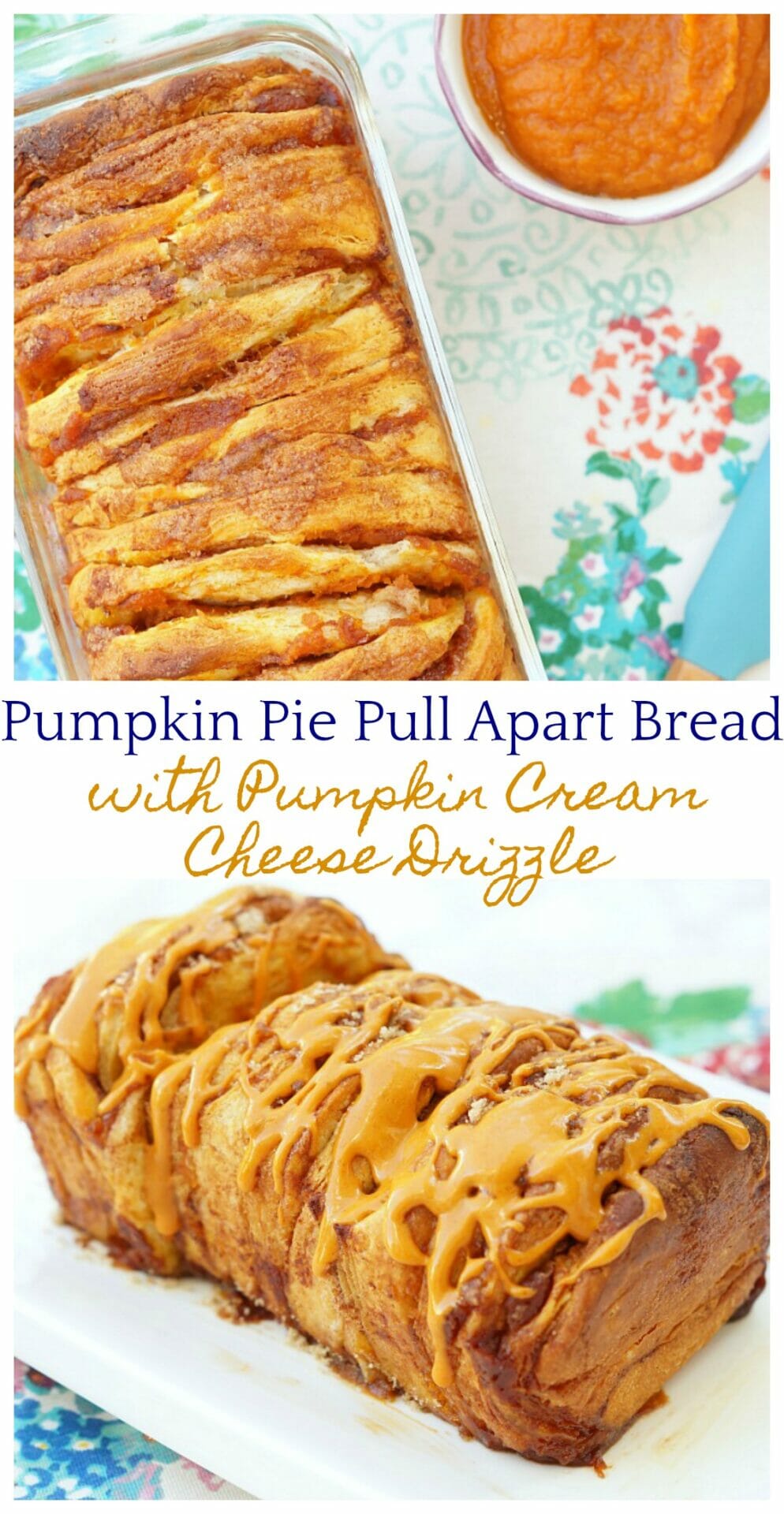 Pumpkin Pie Pull Apart Bread with Pumpkin Cream Cheese Drizzle, the most delicious bread for Thanksgiving morning!