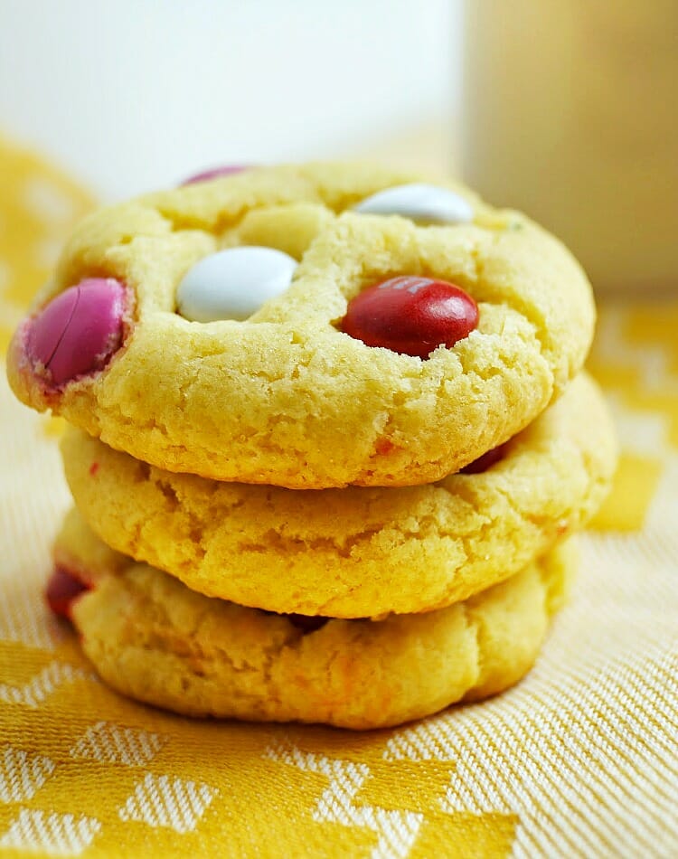 Cake Batter M&M Cookies, an easy and delicious cookie recipe for Valentine's Day or any occasion!