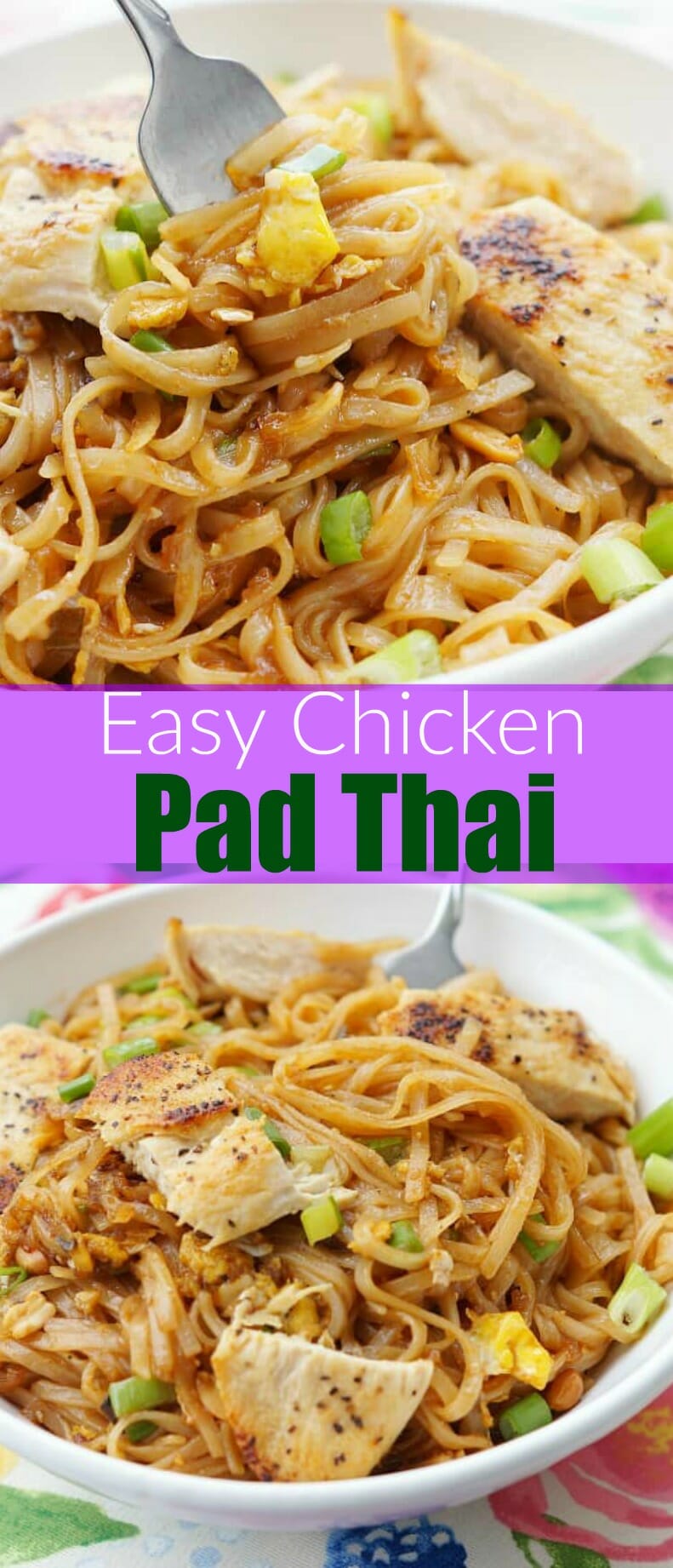 Easy Chicken Pad Thai. This healthy pad thai with chicken is so good and so easy! Chicken dinners that take less than 15 minutes are my favorite! T