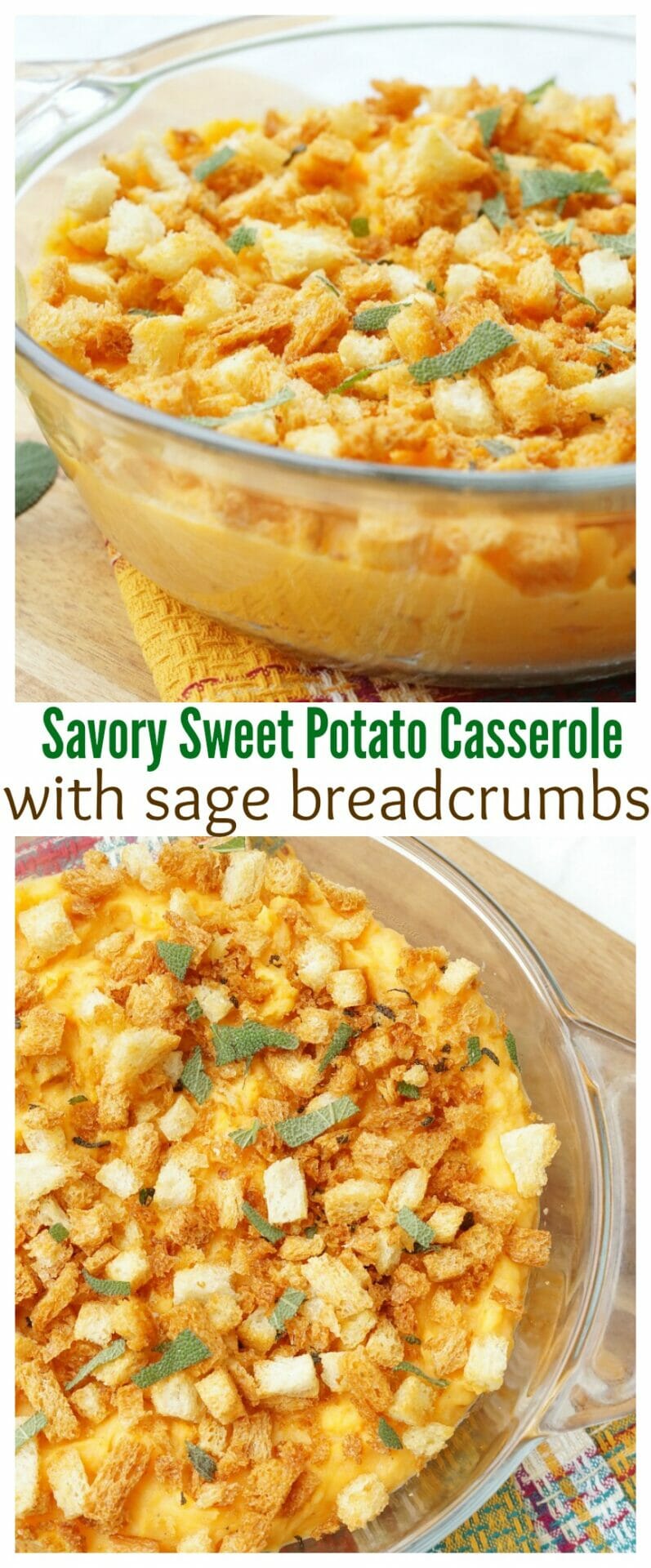 Savory Sweet Potato Casserole with Sage Breadcrumbs, an easy and delicious Thanksgiving side dish recipe