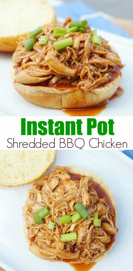 Easy Instant Pot Shredded BBQ Chicken perfect for bbq chicken sandwiches or shredded bbq chicken wraps